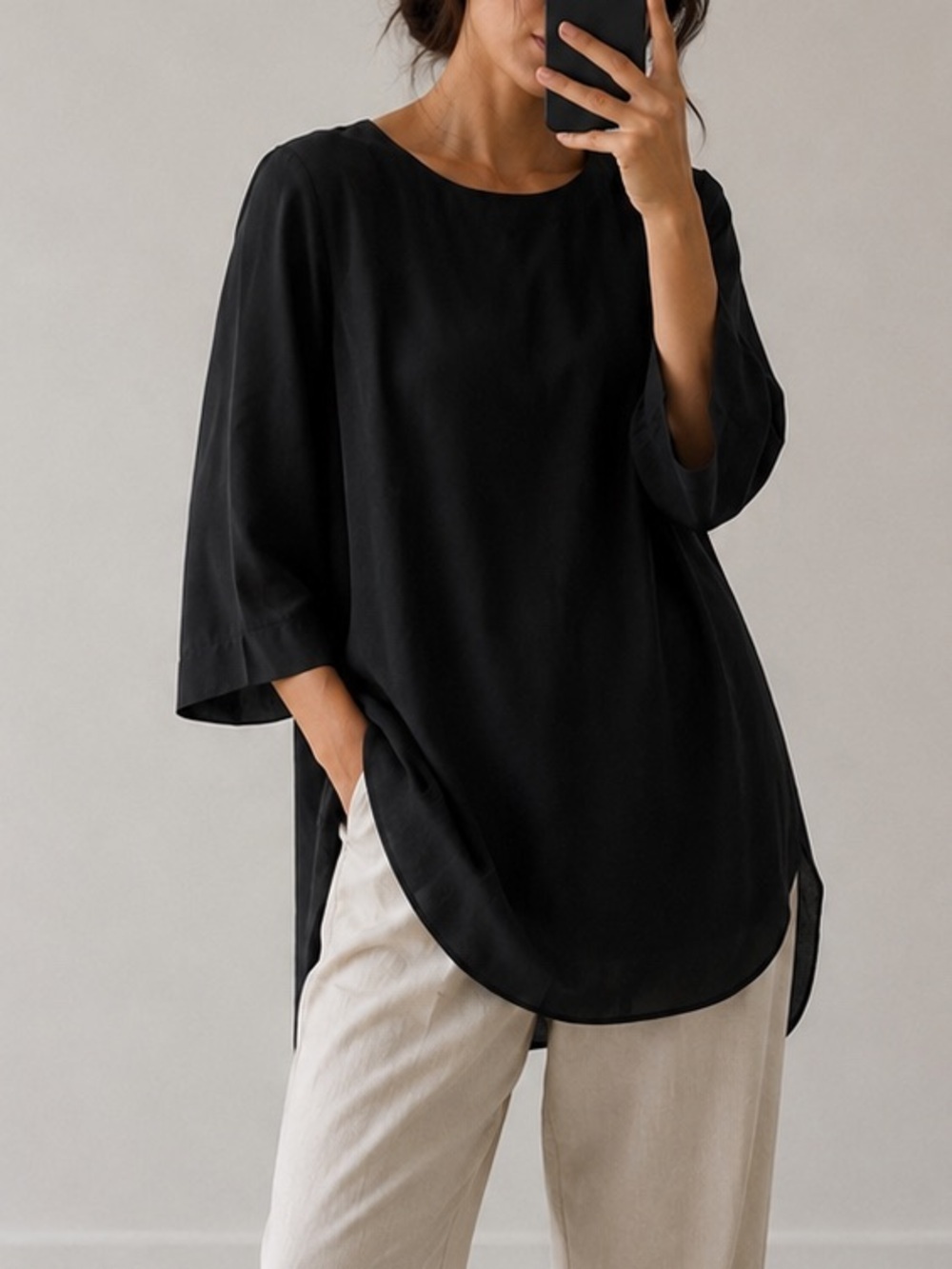 Lafayette 148 New York Black Silk Blouse Size Large